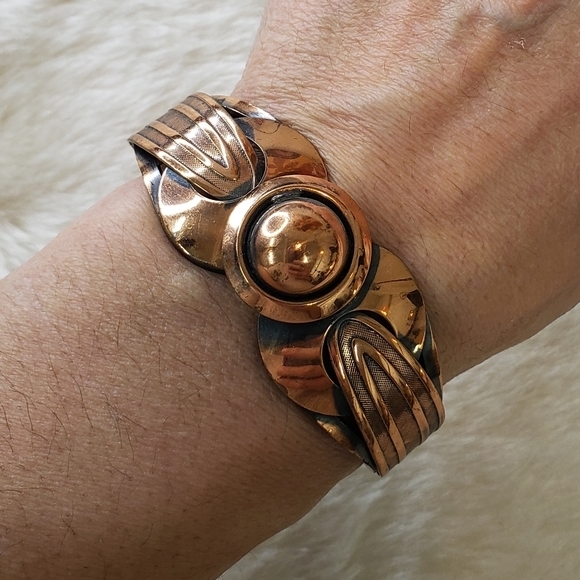 VINTAGE Copper Clamper Style Bracelet Hinged MCM Cuff - Picture 5 of 5